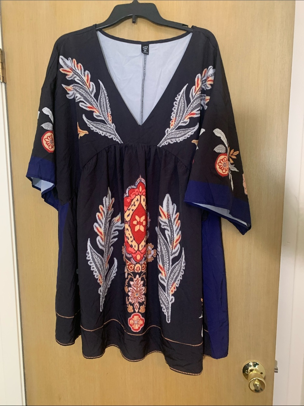 SHEIN Black Tunic with Orange, Red & White Embroidery